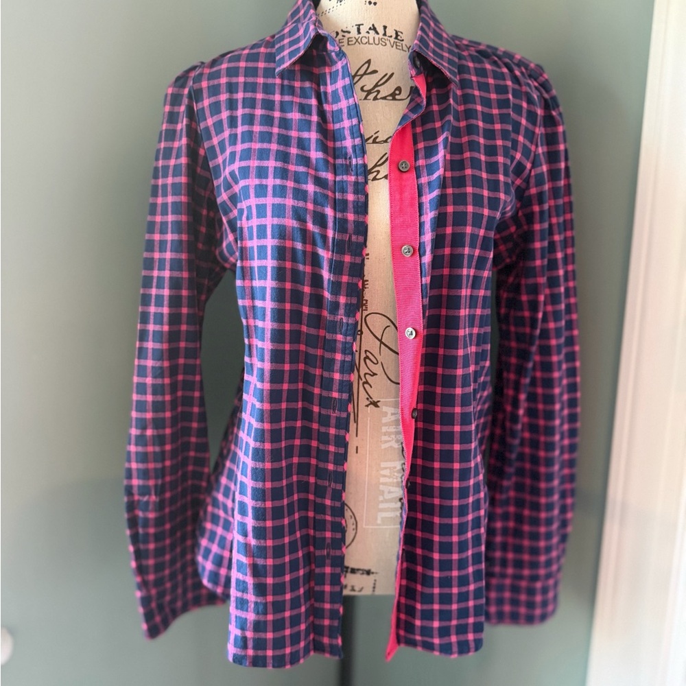 Banana Republic Navy and Pink Plaid Button-Up Shirt